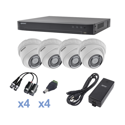 KIT TurboHD 1080p  DVR 4 canales  4 cámaras transceptores  conectores fuente de poder 